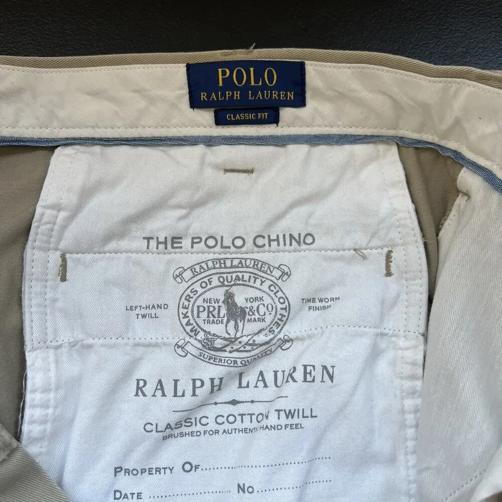 Ralph Lauren Pants Mens 36x30 The Polo Chino Khaki Tan Cotton Twill Straight